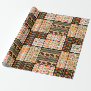 Papel De Presente Patchwork seamless african ornamental pattern text