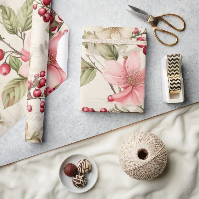 Papel De Presente Patel Red Green Poinsettia no Natal (Artesanato)