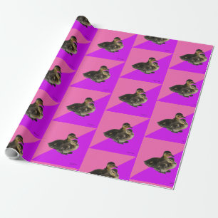Papel De Presente Patinhos em Sorvete Rosa de Framboesa e Roxo