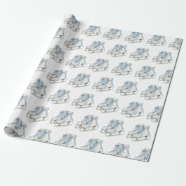 Papel De Presente Patins de Gelo Brancos Azul Natal