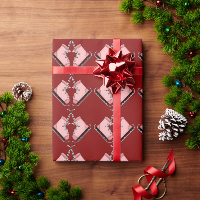Papel De Presente Patins de Gelo Rosa (Presente de Natal)
