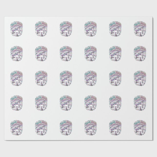 Papel De Presente Patins Unicórnio Estilo Retro Gráfico  (Aberto)