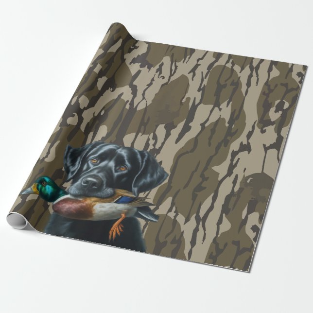 Papel De Presente Pato caçando Labrador Retriever Bottomland Camo (Desenrolado)