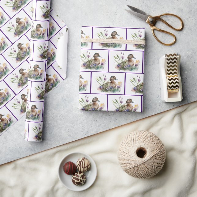 Papel De Presente Pato De Aquarela Em Flores (Artesanato)