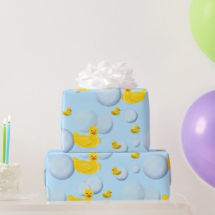 Papel De Presente Pato de Borracha Amarelo e Bolhas de Banho