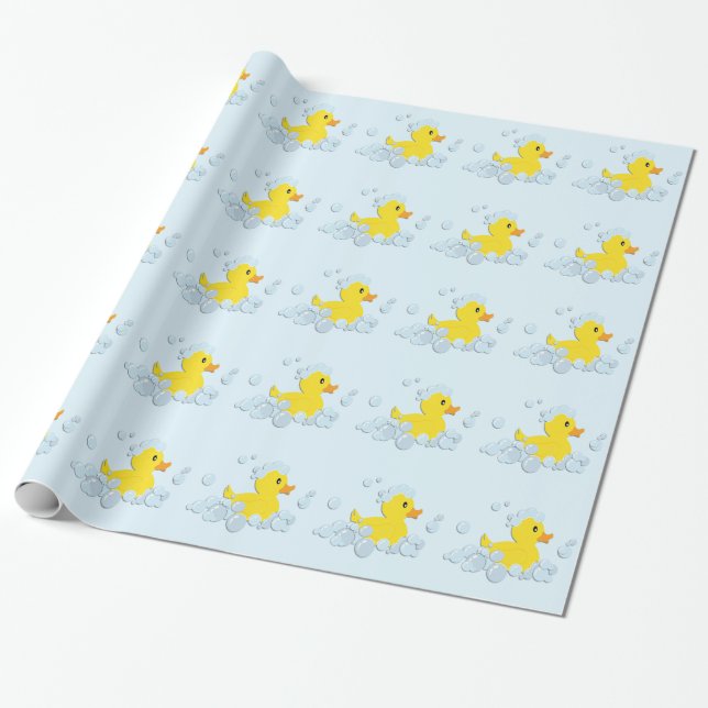 Papel De Presente Pato no Chá de fraldas de bolhas azuis (Desenrolado)