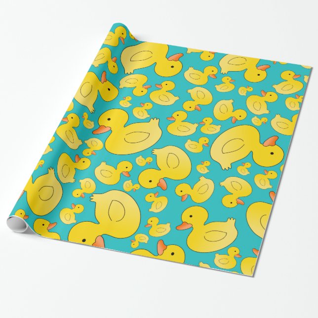 Papel De Presente Patos bonitos da borracha de turquesa (Desenrolado)