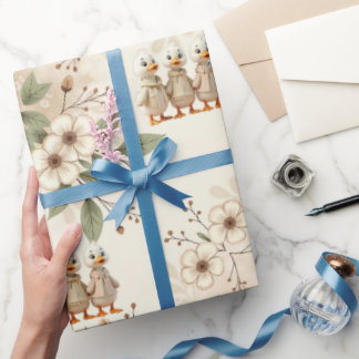 Papel De Presente Patos Cortos Com Floral