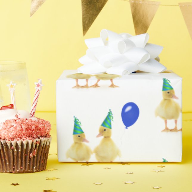 Papel De Presente Patos de aniversário com balão azul (Festa de aniversário)