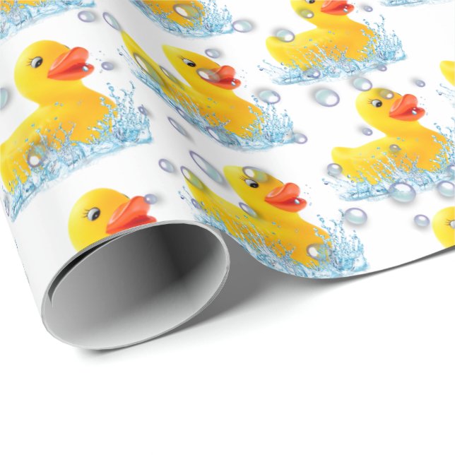 Papel De Presente Patos De Borracha Amarelos Com Bolhas (Ponta do rolo)