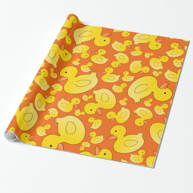 Papel De Presente Patos de borracha de laranja (Desenrolado)