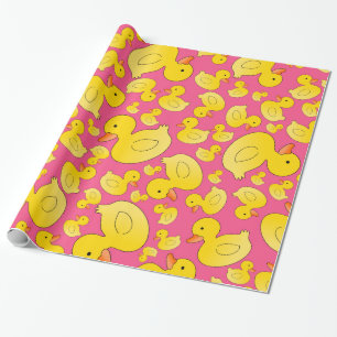 Papel De Presente Patos de borracha rosa-branca