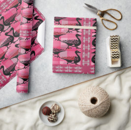 Papel De Presente Patos Negros en un tejido rosa