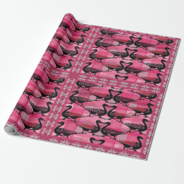 Papel De Presente Patos Negros en un tejido rosa