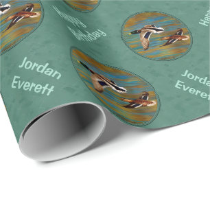 Papel De Presente Patos Voadores Mar Mist Verde