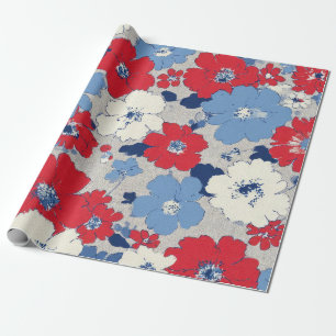 Papel De Presente Pátrio Vermelho Azul Branco Floral (12)