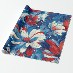 Papel De Presente Pátrio Vermelho Azul Branco Floral (8)