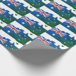 Papel De Presente Patriótica AUSTRÁLIA FLAG Austrália Mapa Azul V