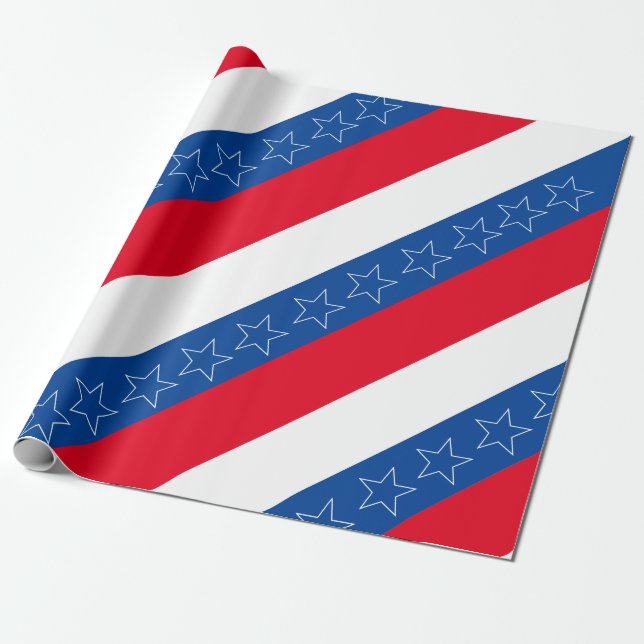 Papel De Presente Patriótico americano vermelho, branco e azul (Desenrolado)