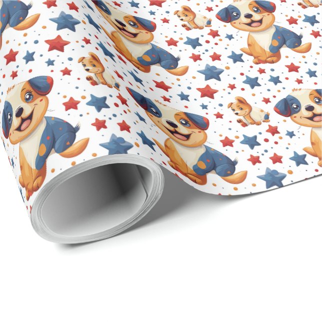 Papel de Presente Patriótico do Dia 4 de Julho com (Ponta do rolo)