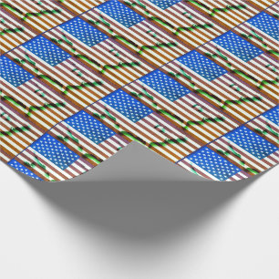 Papel De Presente Patriótico EUA: Mapa Americano Azul Verde