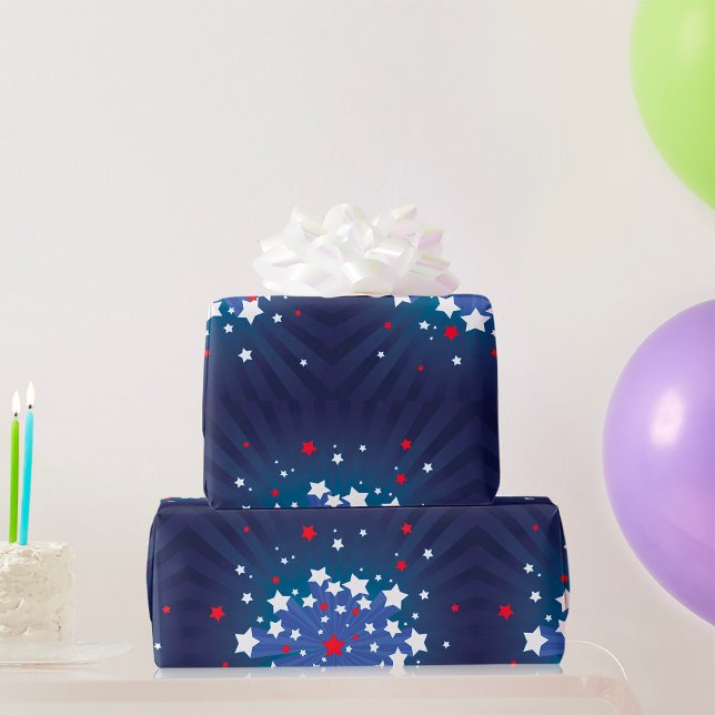 Papel De Presente Patriótico Starburst Red White e Blue EUA (Criador carregado)