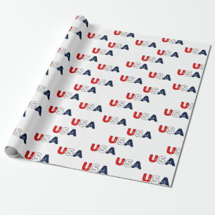 Papel De Presente Patriótico Vermelho Branco e Estrelas Azuis/EUA