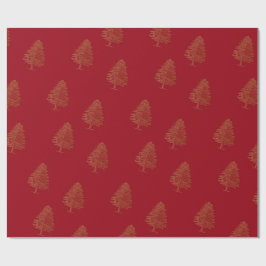 Papel De Presente Patrón de venados dorados en rojo Navidad