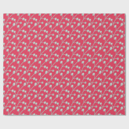 Papel De Presente Patterned Silver-Grey Foliage on Bright Pink Red