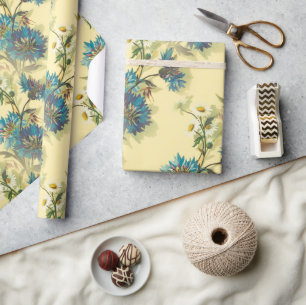 Papel De Presente Patterno das margaridas brancas e azuis