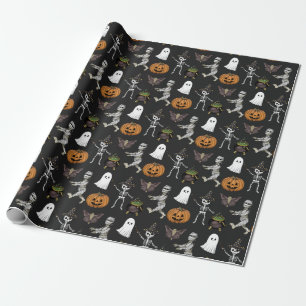 Papel De Presente Patterno de fantasma e abóbora do Halloween Spooky