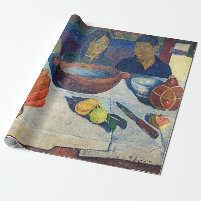 Papel De Presente Paul Gauguin - A Refeição / Bananas (Desenrolado)