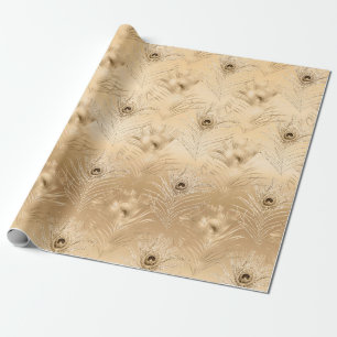Papel De Presente Pavão-Castanho-Claro Pêssego Deluxe Glamoroso