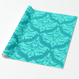 Papel De Presente Pavão ciano da cerceta de brocado retro do damasc