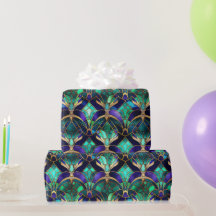 Pavão de Vidro Colorido Azul-Verde, Roxo e Dourado