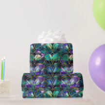 Pavão de Vidro Colorido Azul-Verde, Roxo e Dourado