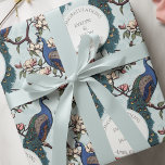 Papel De Presente Pavão e Flores de Casamento Azul Botânico<br><div class="desc">Este Livro Azul Botânico de Pavão e Flores apresenta um padrão de Chinoiserie de pavões azuis desenhados à mão e lacrimejados em galhos de árvores da Magnolia em flor contra um elegante fundo azul. Todo texto é editável. Personalize o título, os nomes e a data na página do produto clicando...</div>