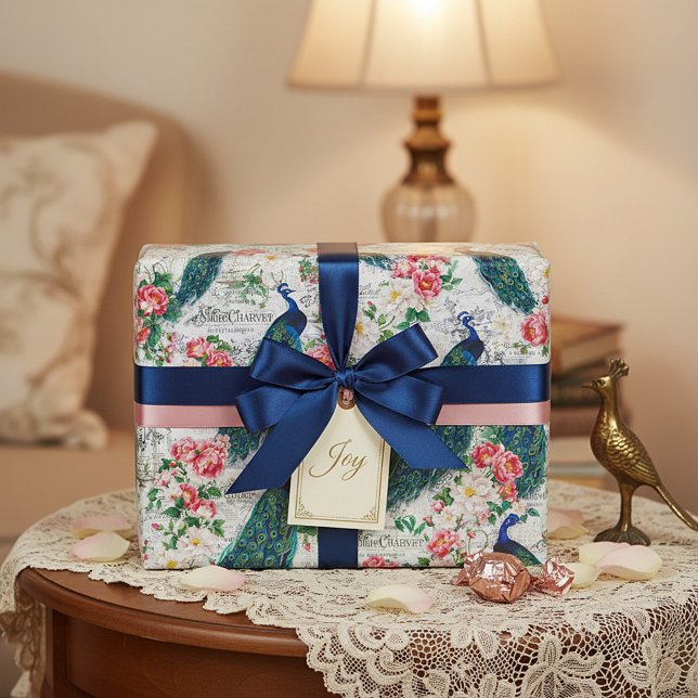 Papel De Presente Pavão e rosas (Criador carregado)