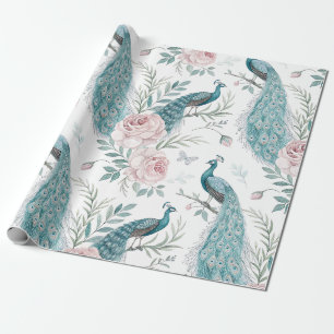 Papel De Presente Pavão Elegante Floral Vintage (1)