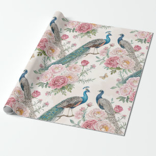 Papel De Presente Pavão Elegante Floral Vintage (10)