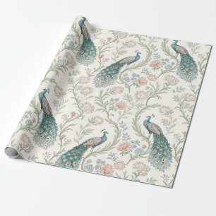 Papel De Presente Pavão Elegante Floral Vintage (11)