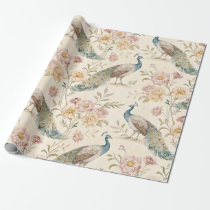 Papel De Presente Pavão Elegante Floral Vintage (3)