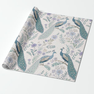 Papel De Presente Pavão Elegante Floral Vintage (5)