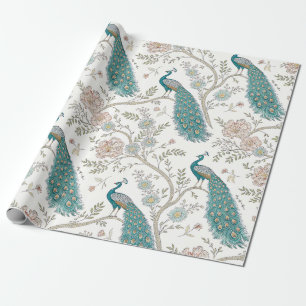 Papel De Presente Pavão Elegante Floral Vintage (6)