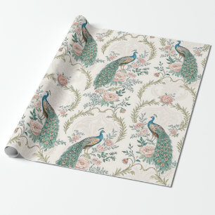 Papel De Presente Pavão Elegante Floral Vintage (8)