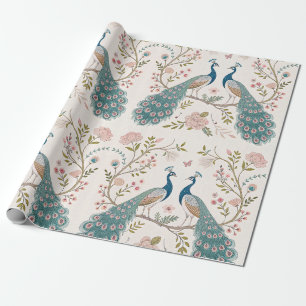 Papel De Presente Pavão Elegante Floral Vintage (9)