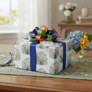 Papel De Presente Pavão floral aquarela