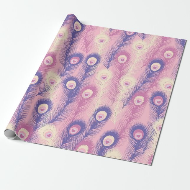 Papel De Presente Pavão-namorados Pêssego Padrão Invisível em Rosa (Desenrolado)