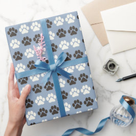Papel De Presente Paw Print Pattern Silver Blue