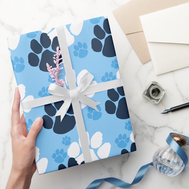 Papel De Presente Pawprint azul do bebê e Marinho (Criador carregado)